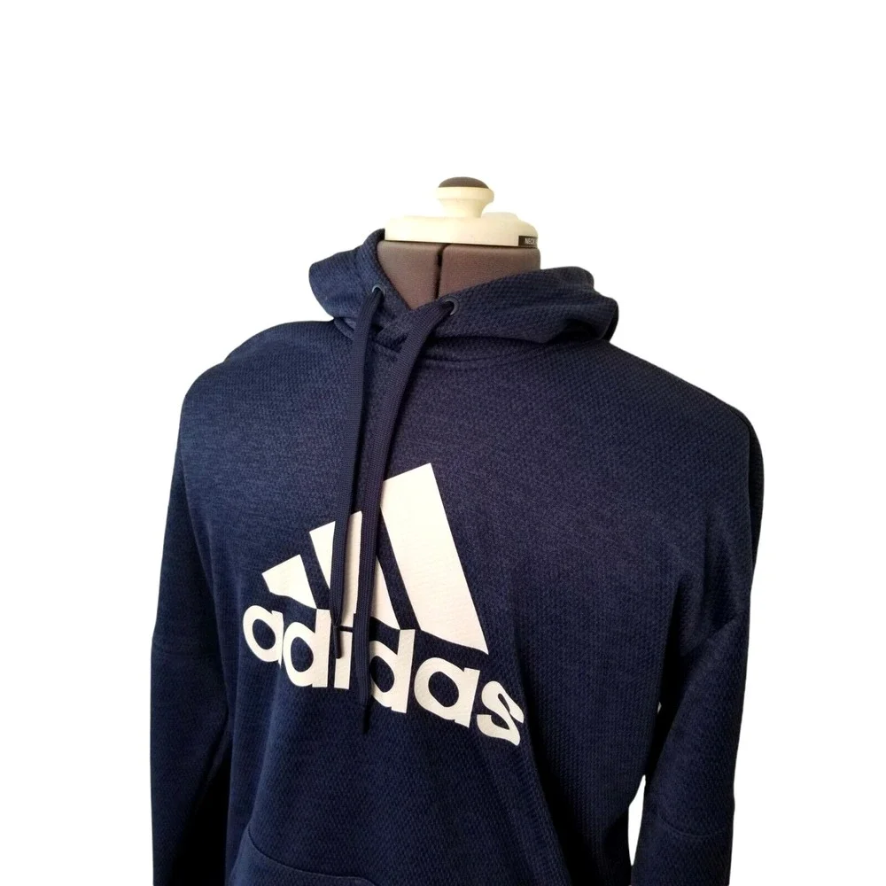 Adidas Blue Pullover Hoodie Logo Men's SIZE L actual Sz XL Climawarm Navy